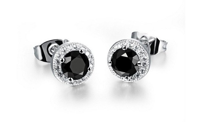 Kol  599/334  kolczyki czarne cyrkonie, białe złoto
