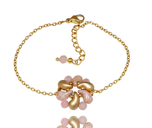 komplet pozłacany beżowo-różowy wyplatany ręcznie 1816/13