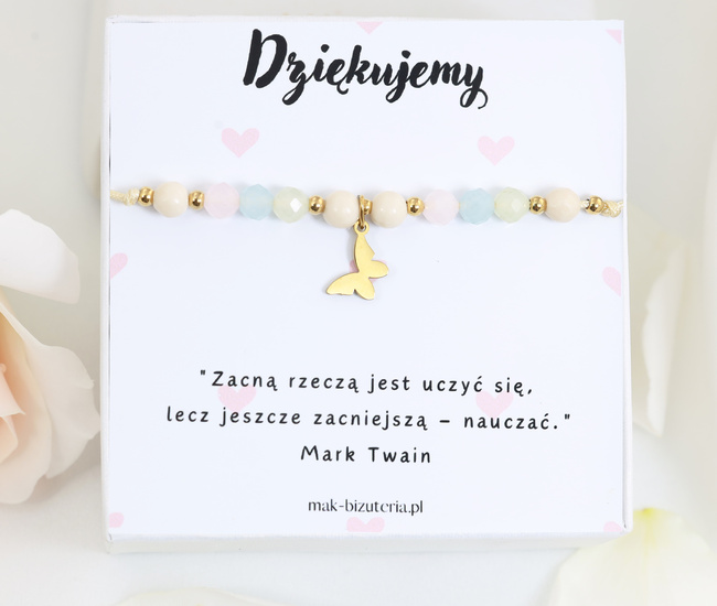 1807/8 zestaw dla Pani Przedszkolanki bransoletka z grawerem grupa Motylki