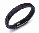 599/1009 bransoletka męska z grawerunkiem skóra granatowo-brązowa