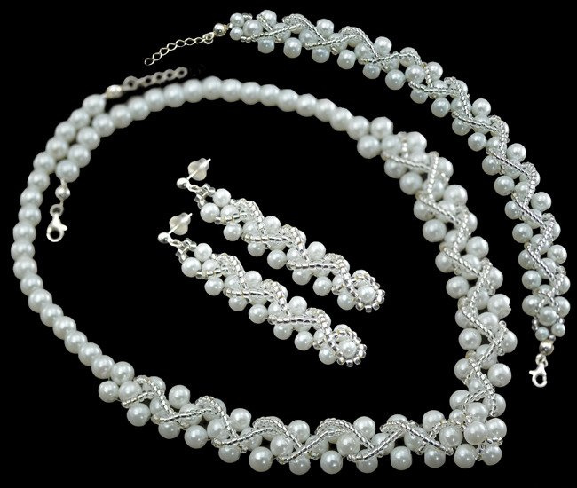 KPL437  KOMPLET  PEREŁKI biżuteria na ślub, biżuteria ślubna