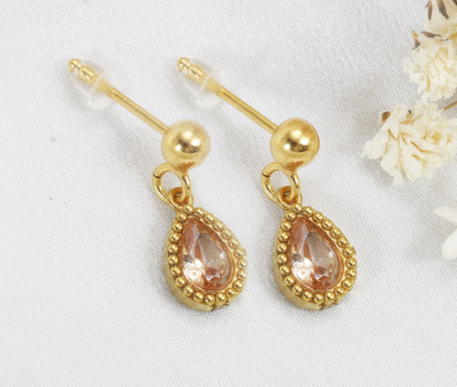 złocone kolczyki z różową cyrkonią 1769