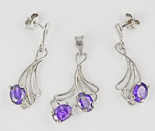 480/212 komplet srebrny fioletowe cyrkonie