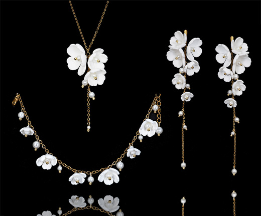 naszyjnik ślubny pozłacany z kwiatuszkami handmade 1816/1