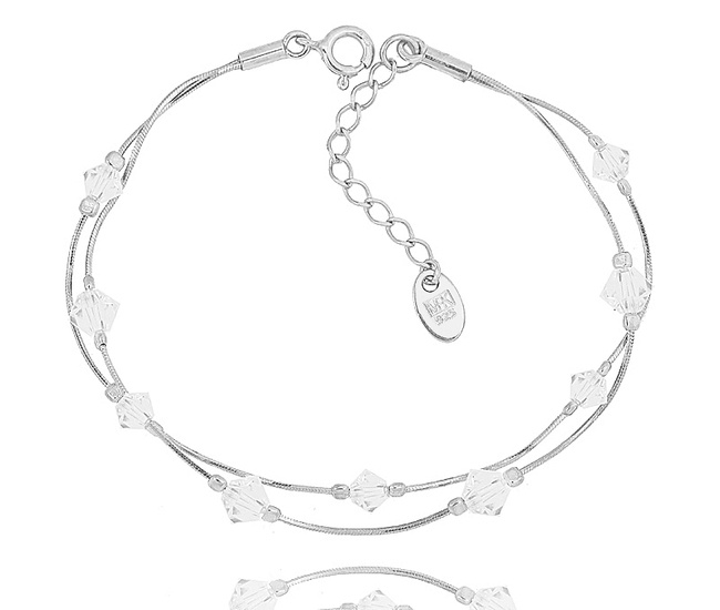 1457 bransoletka srebrna 925  podwójna z kryształkami