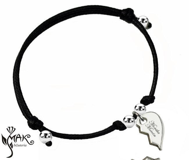 BR823 /7  BRANSOLETKA z grawerem na sznureczku serce półówka prawa