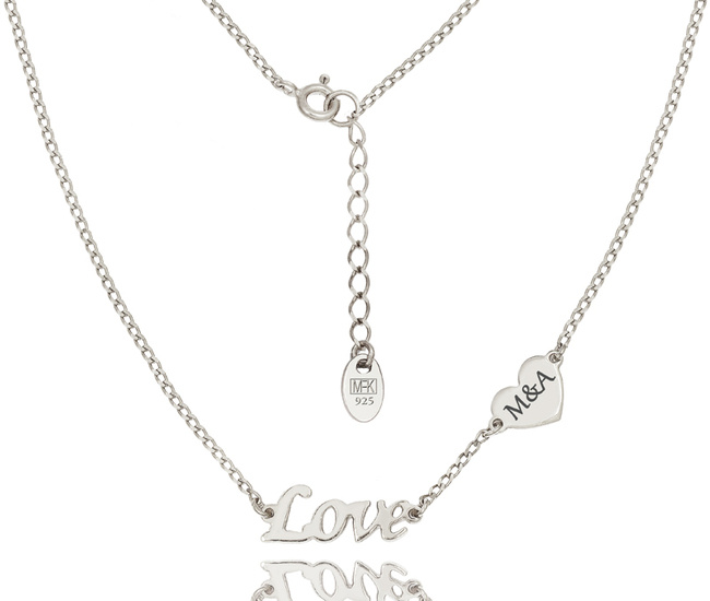 1323/1 naszyjnik z napisem LOVE i sercem z grawerem srebrny 925