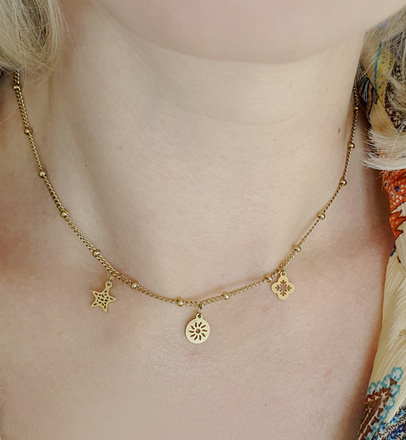 1326/26 naszyjnik złoty stal szlachetna oponki z wisiorkami