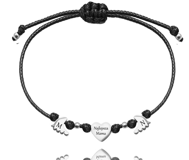 1645/7 bransoletka z grawerem dla mamy na sznurku stal szlachetna