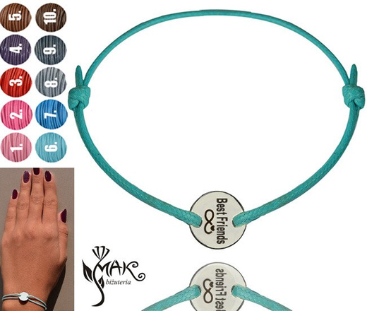 BR729 bransoletka na sznureczku grawer kółeczko piękna stal