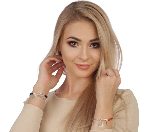 BR962 BRANSOLETKA Z GRAWEREM srebrna na sznurku serce, nutka, klucz wiolinowy