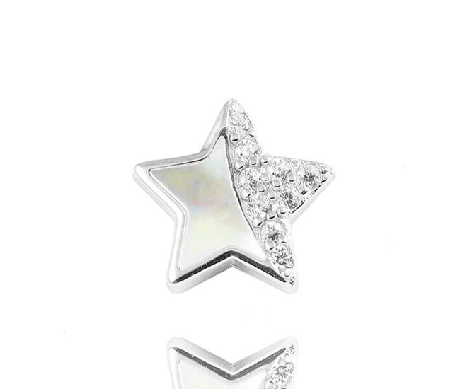 112/1 kolczyk/piercing gwiazdka srebro 925 z masą perłową oraz cyrkoniami