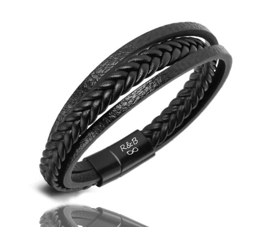 599/1126 męska bransoletka z grawerem skórzana czarna