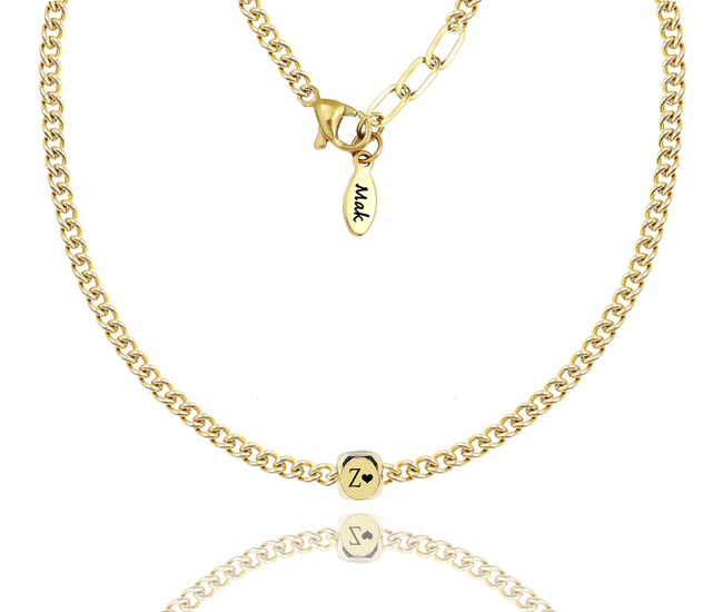 1494 naszyjnik kostka z grawerunkiem stalowy złoty