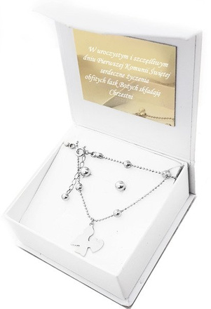 1074/4 komplet Swarovski Elements aniołek srebro 925 prezent na komunię urodziny