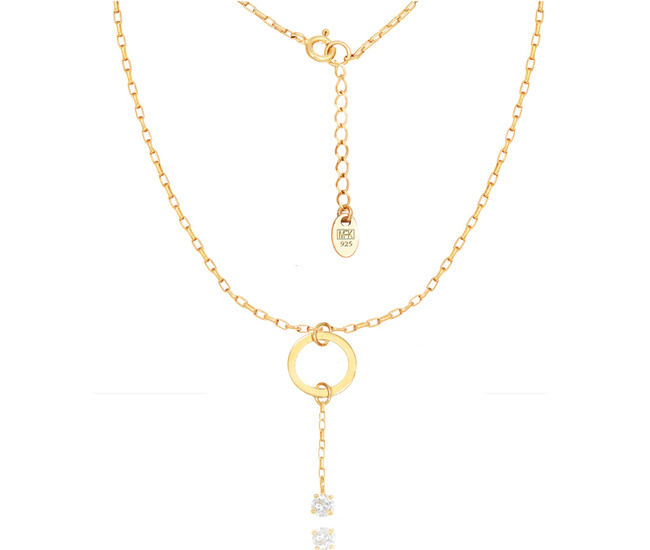 1383/27 naszyjnik srebrny 925 pozłacany kółko i cyrkonia