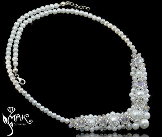 KPL431 PIĘKNY KOMPLET PEREŁKI, KRYSZTAŁY - biżuteria na ślub, biżuteria ślubna