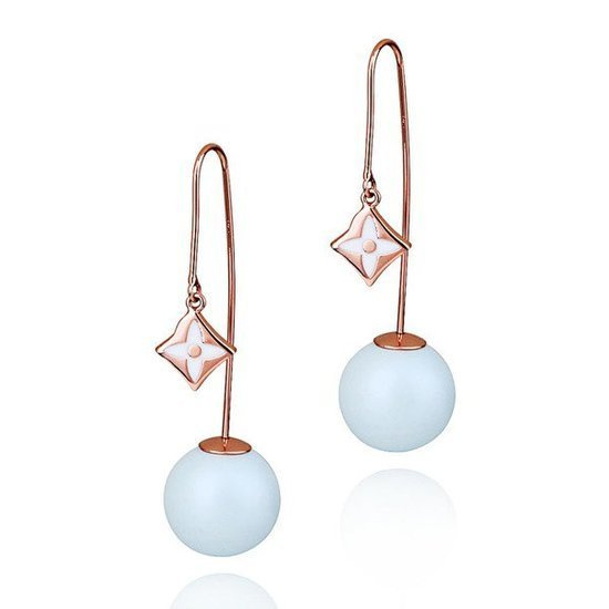 KOL599/878 KOLCZYKI RÓŻOWE ZŁOTO matowa perełka niebieska