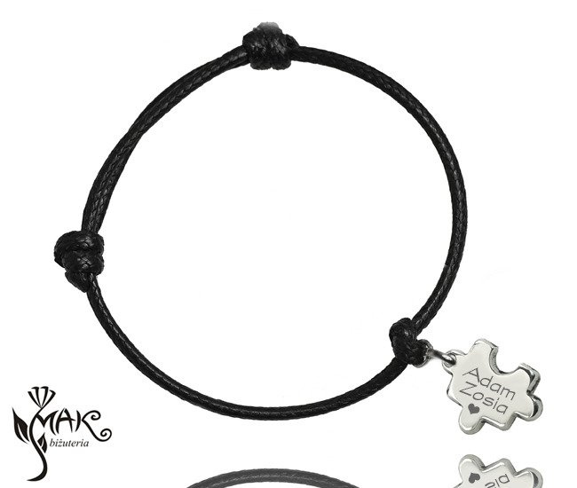 BR822 /13  BRANSOLETKA z grawerem na sznureczku puzzel