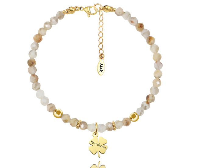 1728/25 bransoletka damska koniczynka z grawerem kremowo beżowa