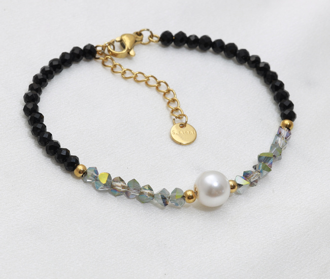 Bransoletka pozłacana z kryształkami i perłą 1857/33