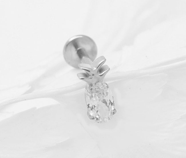 Tytanowy kolczyk do piercingu ananas z cyrkonią 1776/6