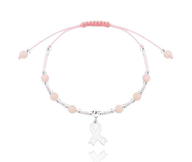 1570/1 bransoletka pudrowy róż wstążka amazonka z grawerem