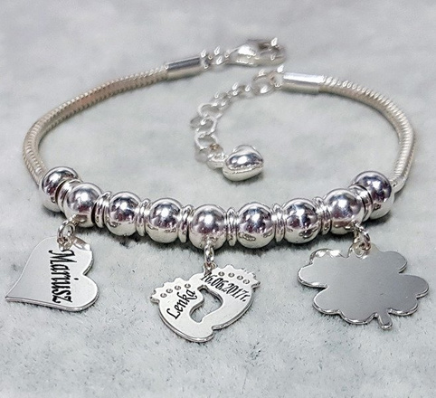 BR855/4 dlla mamy BRANSOLETKA z GRAWERUNKIEM laser 4 zawieszki