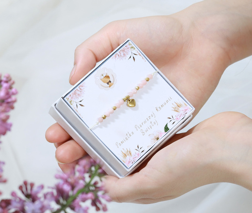 prezent na Komunię dla dziewczynki bransoletka z grawerem zestaw 1803/5