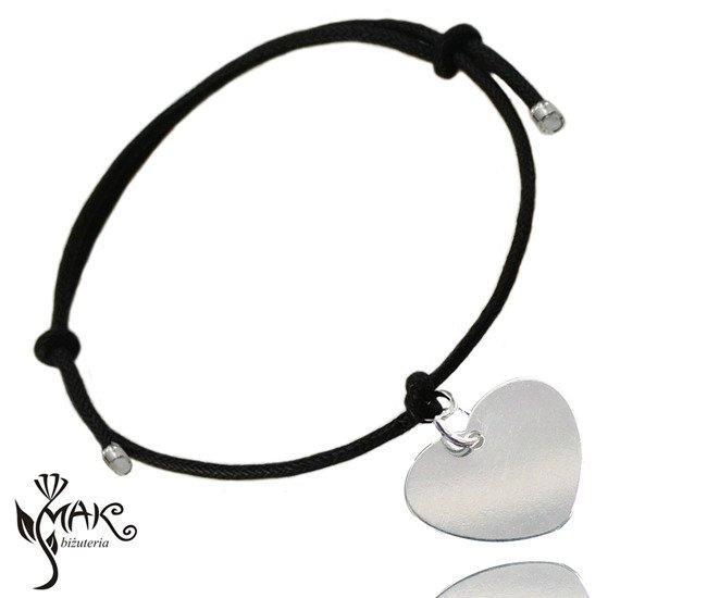 BR483 Bransoletka z grawerem serce, Srebrna 925 na sznurku