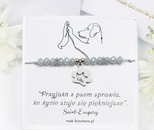 1717/15  bransoletka z łapką z grawerem srebrne kryształki