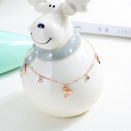 599/939 BRANSOLETKA stalowa na nogę połączone flamingi, palma, ananas