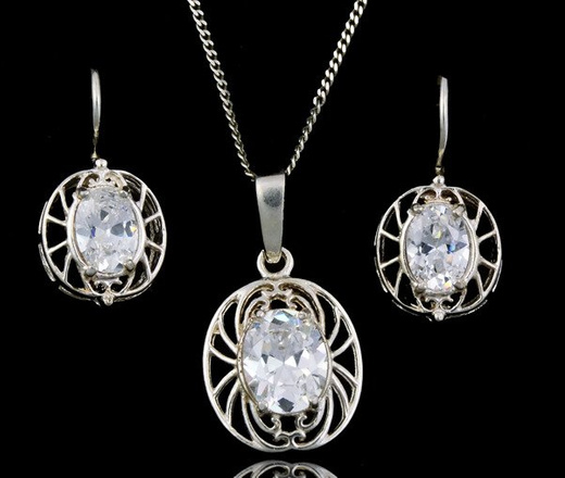 480/196 komplet srebrny ażurowe owale z cyrkonią