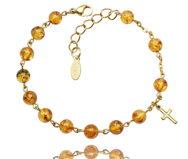 1737/5 złocona bransoletka różaniec z bursztynem