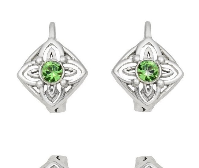 480/269 kolczyki srebrne 925 dla dziewczynki, zielone cyrkonie kwadracik ażurowy