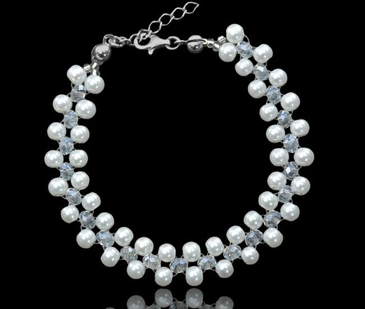 KPL421/2 PIĘKNY KOMPLET PEREŁKI BRANSOLETKA+KOLCZYKI - ŚLUB