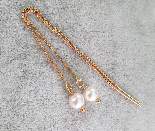 1406 Kolczyki srebrne 925 pozłacane łańcuszki przeciągane perełki