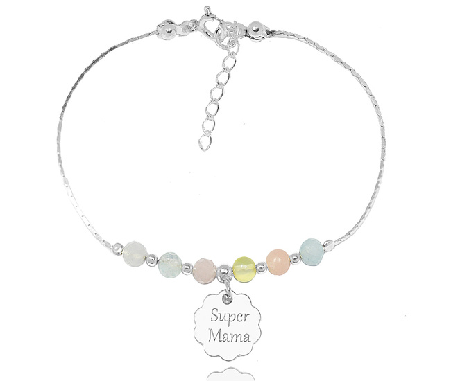 1535 bransoletka grawerowana srebro 925 z kamieniami naturalnymi