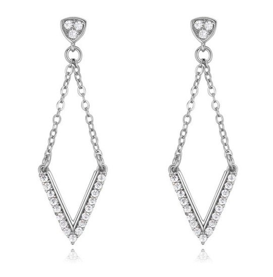 Kol 599/586 KOLCZYKI długie,srebrne, z cyrkoniami litera V