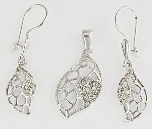 480/250 komplet srebrny ażurowy z błyszczącymi cyrkoniami