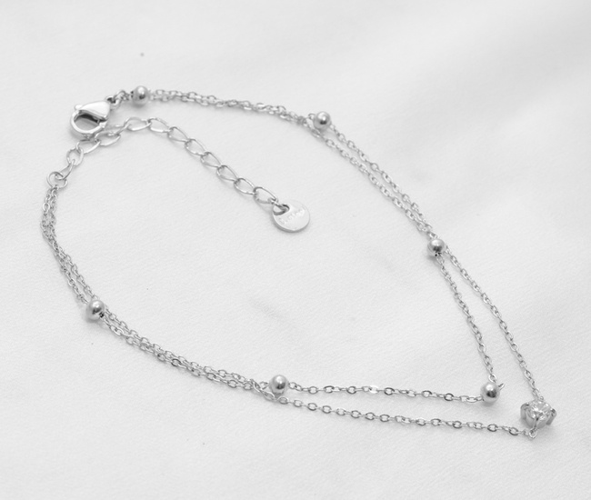 Bransoletka cyrkonią i kuleczkami, podwójny łańcuszek 1857/25