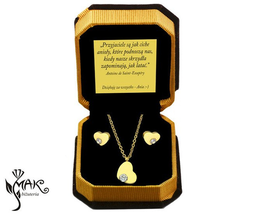 Kpl821/3 komplet serca złote stal szlachetna cyrkonia celebrytka