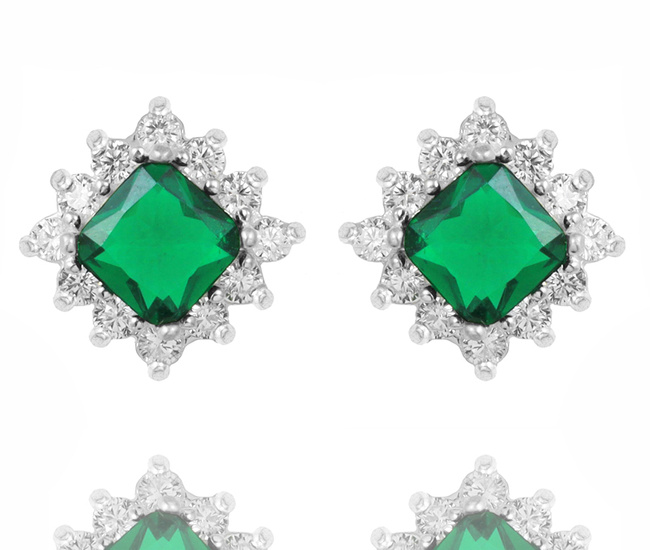 480/487 kolczyki srebrno 925 z zieloną cyrkonią