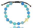 1571/30 bransoletka różaniec złota na sznureczku z jadeitem niebieskim