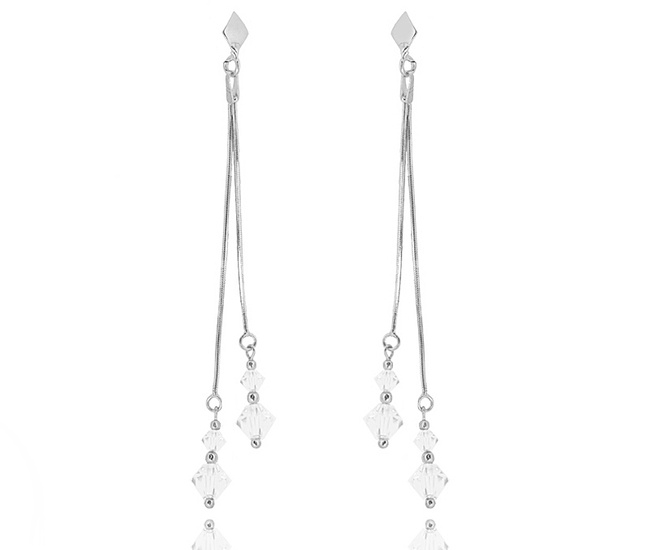 1457 kolczyki srebrne 925 długie podwójne z kryształkami