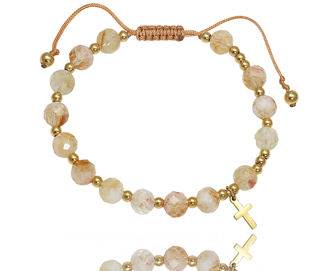 bransoletka różaniec stal złocona na sznureczku cytryn 1872/4