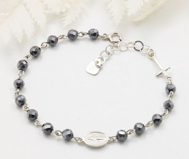 bransoletka różaniec srebrna 925 , kamienie naturalne spinel 1758/11