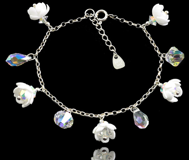 1525 bransoletka srebrna 925 kwiatuszki z kryształkami ślubna