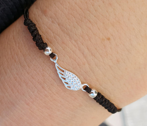 1411 bransoletka srebrna 925 skrzydełko na sznurku