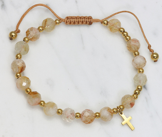 bransoletka różaniec stal złocona na sznureczku cytryn 1872/4